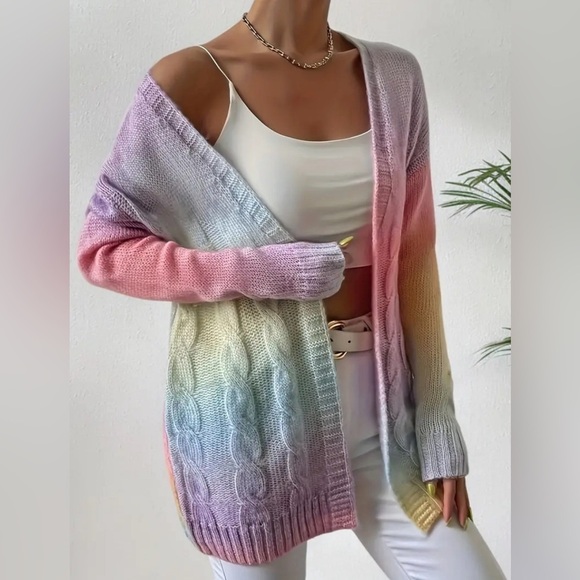 NIP-Ombre Long Sleeve V-Neck Twist Front Cardigans - Picture 2 of 3